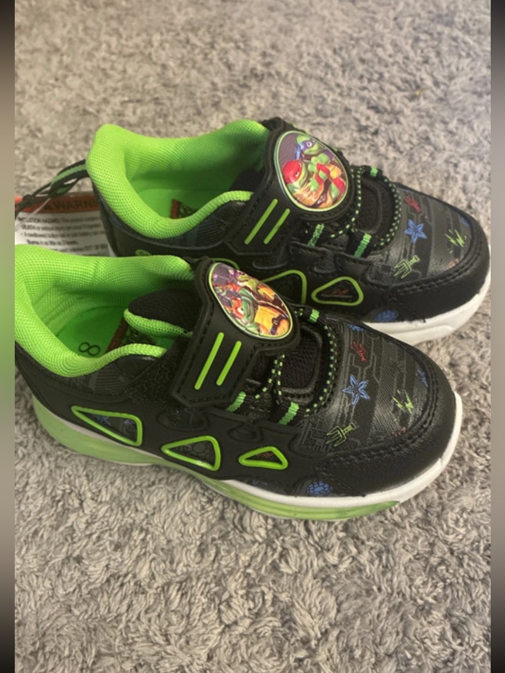 Kids Black & Neon Green Light-Up TMNT  Sneakers size 8